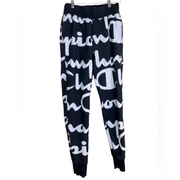 Champion Small Mens Jogger Pants Reverse Weave Giant Script Logo - Picture 2 of 7